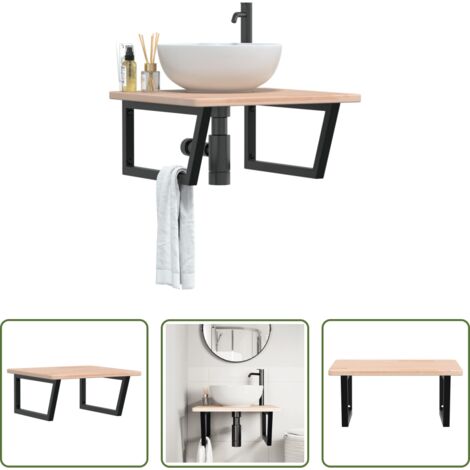vidaXL Estante de pared -  Estante de lavabo de pared de acero y madera maciza de roble