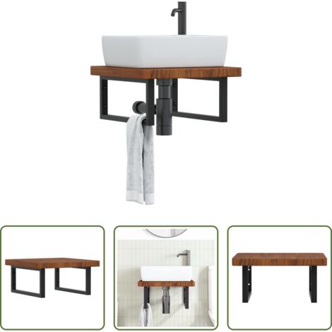 vidaXL Estante de pared -  Estante de lavabo de pared de acero y madera maciza de roble