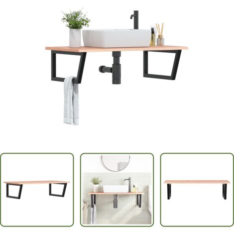 vidaXL Estante de pared -  Estante de lavabo de pared de acero y madera maciza de roble