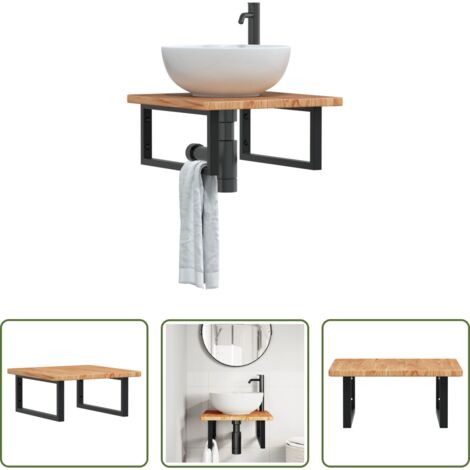 vidaXL Estante de pared -  Estante de lavabo de pared de acero y madera maciza de roble
