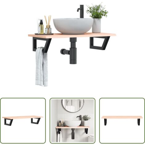 vidaXL Estante de pared -  Estante de lavabo de pared de acero y madera maciza de roble