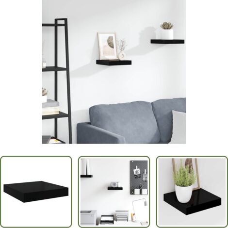 vidaXL Estante de pared negro brillante -  Estante flotante de pared negro brillante MDF 23x23,5x3,8 cm