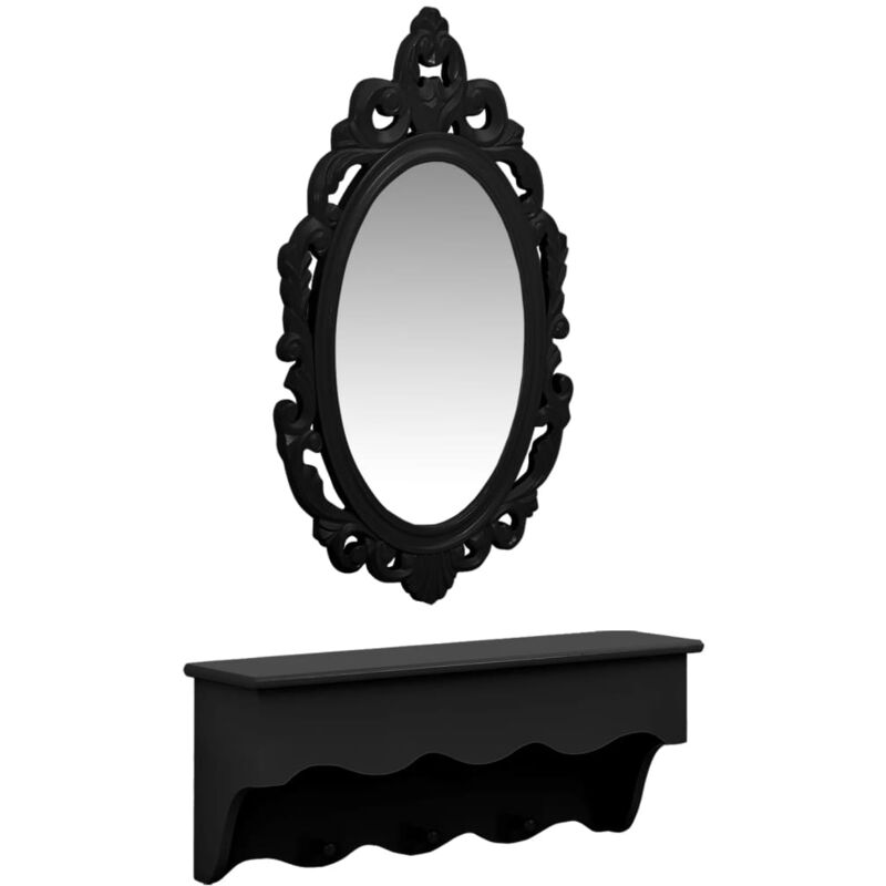 

vidaXL Estante de pared para llaves joyas con espejo y ganchos negro - Negro