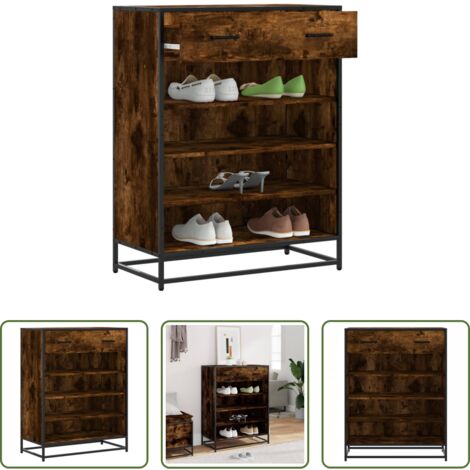 vidaXL Estante decorativo -  Zapatero de madera y metal roble ahumado 75x38x97,5 cm