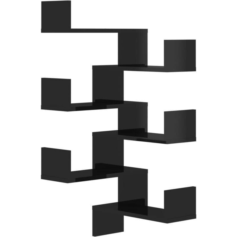 

vidaXL Estante de esquina pared aglomerado 40x40x50 cm 2 uds negro brillante - Negro