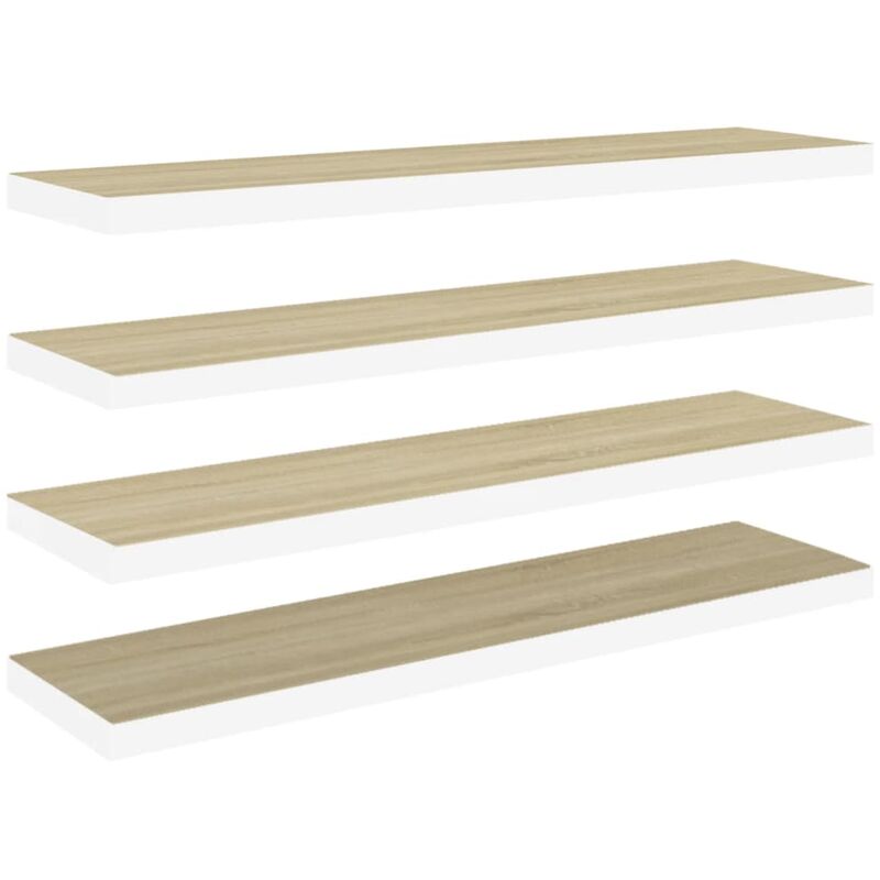 

vidaXL Estante flotante de pared MDF blanco y roble 100x23,5x3,8 cm 4 uds - Blanco