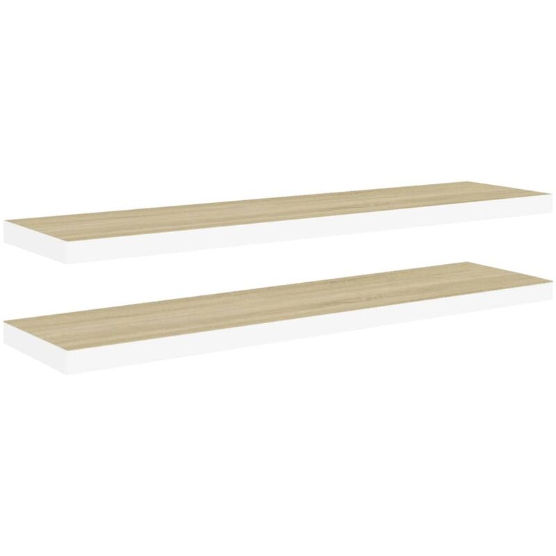 

vidaXL Estante flotante de pared MDF blanco y roble 100x23,5x3,8 cm 3 uds - Blanco