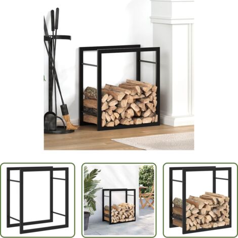 vidaXL Estante para leña -  Leñero de acero negro mate 50x28x56 cm