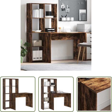 vidaXL Estante para oficina -  Escritorio con estante Roble ahumado 138,5 x 55 x 143 cm