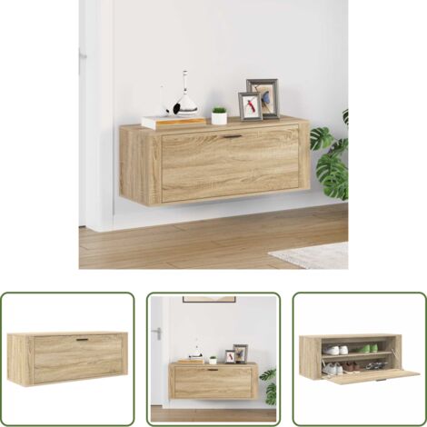 vidaXL Estante para zapatos -  Mueble zapatero pared contrachapada roble Sonoma 100x35x38 cm