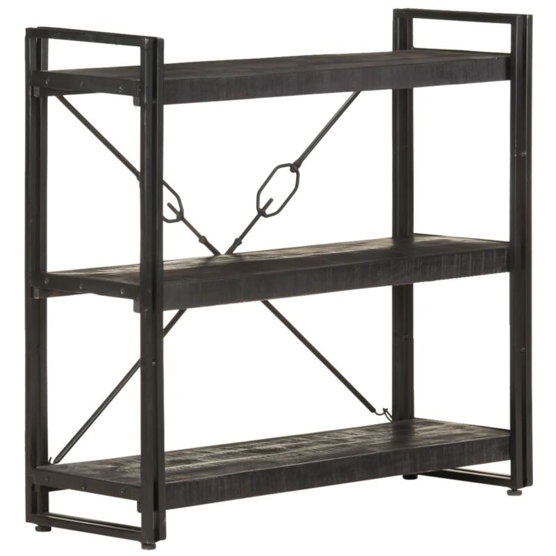 

vidaXL Estantería de 3 niveles madera maciza de mango negro 90x30x80cm - Negro