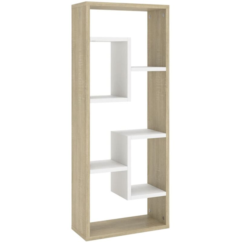 

vidaXL Estantería de pared aglomerado 36x16x90 cm blanco roble Sonoma - Blanco