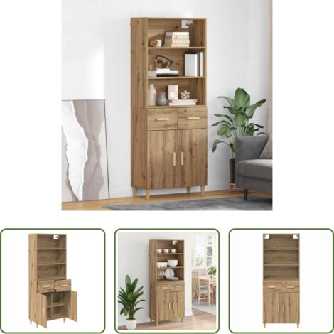 vidaXL Estantería -  Aparador alto con cajón Roble artesanal 69,5 x 34 x 180 cm