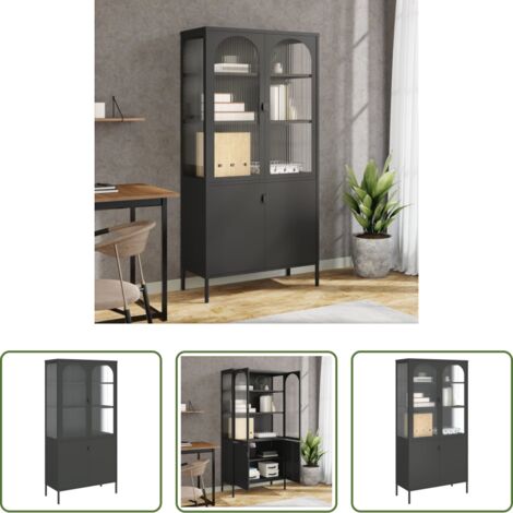 vidaXL Estantería -  Aparador alto vidrio y acero negro 90x40x180 cm