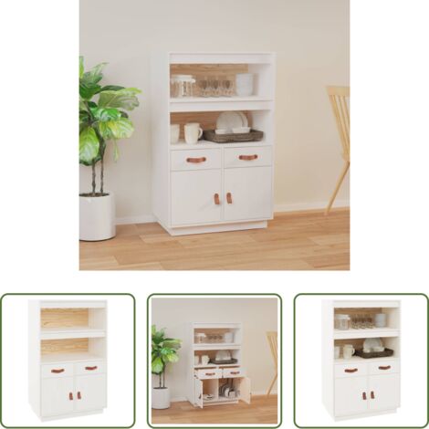 vidaXL Estantería -  Aparador de madera maciza de pino blanco 67x40x108,5 cm