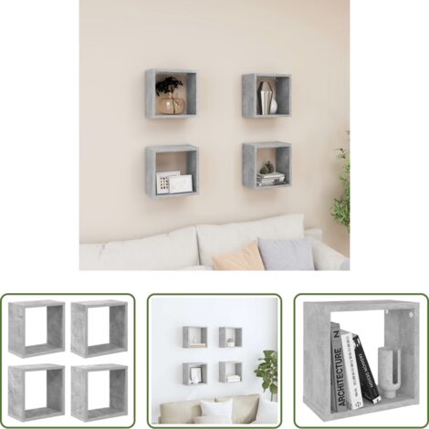 vidaXL Estantería colgante -  Estantes cubo de pared 4 unidades gris hormigón 26x15x26 cm