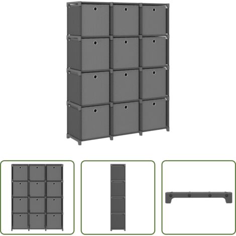 vidaXL Estantería con cajas - Estantería de 12 cubos con cajas tela gris 103x30x141 cm