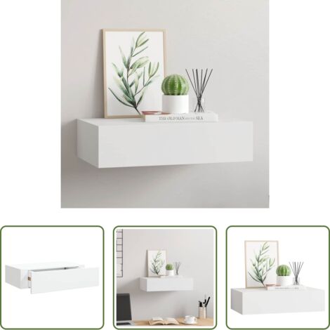 vidaXL Estantería con cajón - Estante con cajón de pared MDF blanco 40x23,5x10 cm