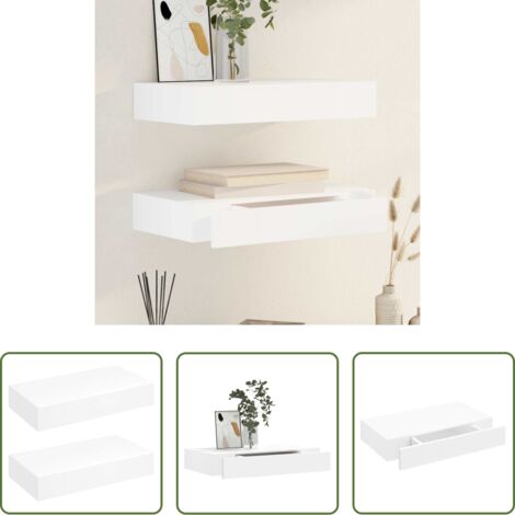 vidaXL Estantería con cajón -  Estantes de pared flotantes con cajones 2 uds blanco 48 cm