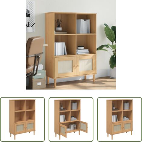 vidaXL Estantería con puertas -  Estantería SENJA aspecto ratán madera pino marrón 90x35x130 cm
