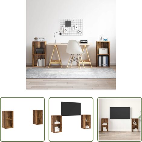 vidaXL Estantería -  Conjunto de mueble de TV 2 pcs Madera Vieja 72 x 35 x 36,5 cm