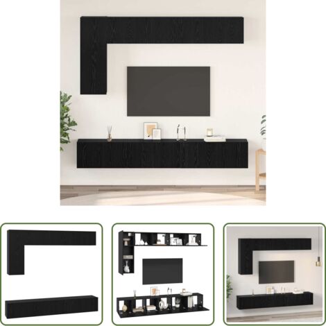 vidaXL Estantería -  Conjunto de mueble de TV 6 pcs Roble Negro Madera de ingeniería