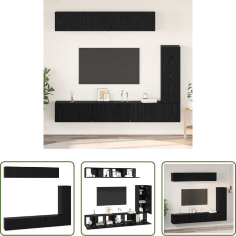 vidaXL Estantería -  Conjunto de mueble de TV 6 pcs Roble Negro Madera de ingeniería