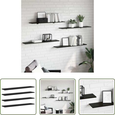 vidaXL Estantería de 4 estantes -  Tablero de Estantería 4 pcs Negro 100 x 20 x 1,5 cm