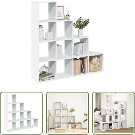 vidaXL Estantería de 4 niveles -  Librería divisora 4 niveles madera blanca 131,5x29x131,5 cm