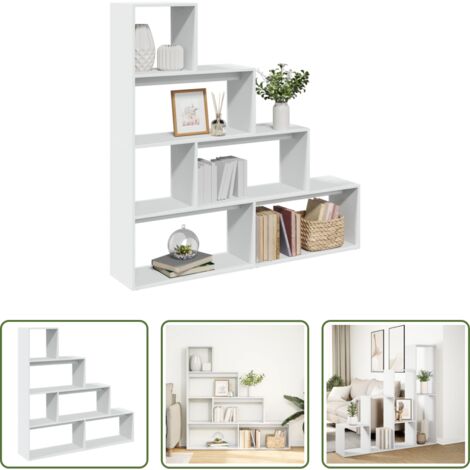 vidaXL Estantería de 4 niveles -  Librería divisora 4 niveles madera blanca 143,5x29x143,5 cm