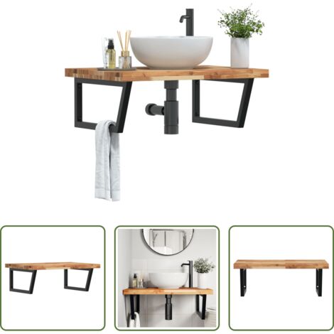 vidaXL Estantería de acero -  Estante de lavabo de pared acero y madera maciza de acacia