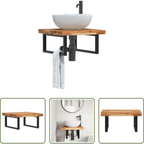 vidaXL Estantería de acero -  Estante de lavabo de pared acero y madera maciza de acacia
