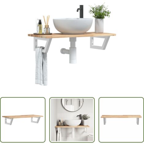 vidaXL Estantería de acero -  Estante de lavabo de pared acero y madera maciza de acacia