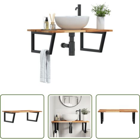 vidaXL Estantería de acero -  Estante de lavabo de pared acero y madera maciza de acacia