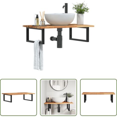 vidaXL Estantería de acero -  Estante de lavabo de pared acero y madera maciza de acacia
