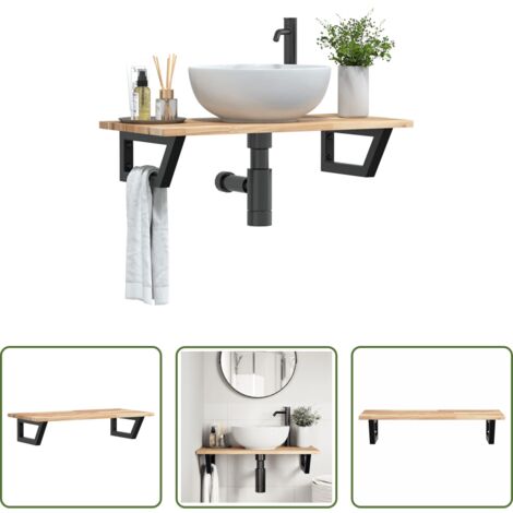 vidaXL Estantería de acero -  Estante de lavabo de pared acero y madera maciza de acacia