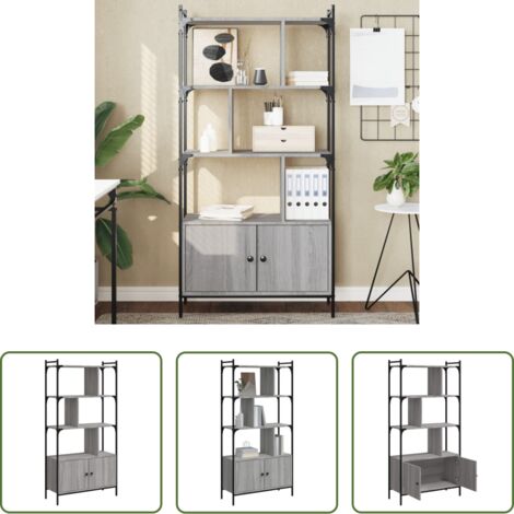 vidaXL Estantería de acero -  Estantería con puertas madera gris Sonoma 76,5x30x154,5 cm