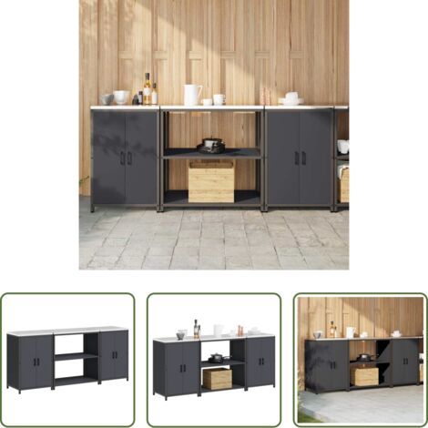 vidaXL Estantería de acero -  Juego de Almacenamiento de Cocina con estante 3 pcs Antracita