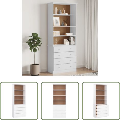 vidaXL Estantería de almacenamiento -  Librería con cajones ALTA madera de pino blanco 77x35x186,5 cm