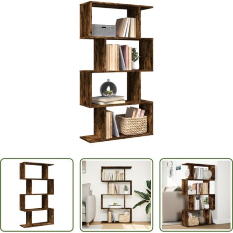 vidaXL Estantería de almacenamiento -  Librería divisora 4 niveles madera roble ahumado 70x24x129 cm