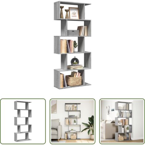 vidaXL Estantería de almacenamiento -  Librería divisora 5 niveles madera gris Sonoma 70x24x161 cm