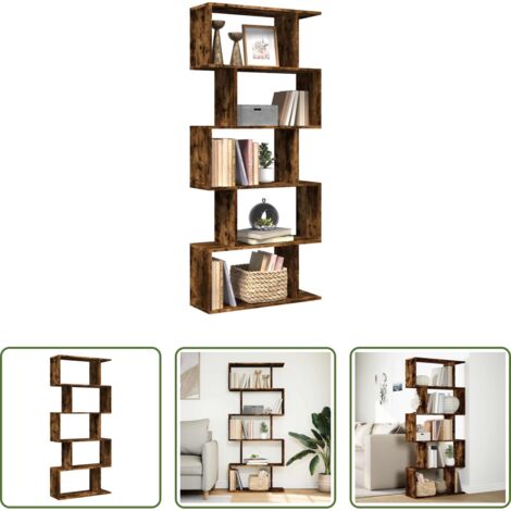 vidaXL Estantería de almacenamiento -  Librería divisora 5 niveles madera roble ahumado 70x24x161 cm