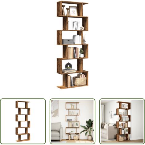 vidaXL Estantería de almacenamiento -  Librería divisora 6 niveles madera envejecida 70x24x193 cm