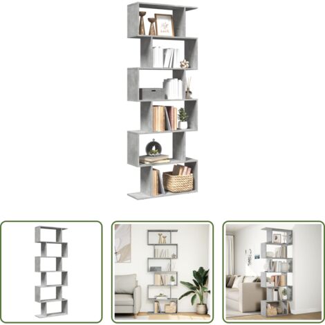 vidaXL Estantería de almacenamiento -  Librería divisora 6 niveles madera gris hormigón 70x24x193 cm