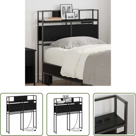 vidaXL Estantería de cabecero -  Cabecera de almacenamiento con estante Roble negro 90 cm