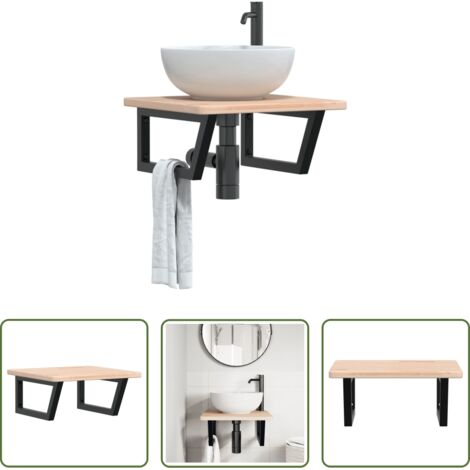 vidaXL Estantería de lavabo -  Estante de lavabo de pared de acero y madera maciza de roble