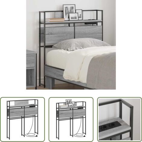 vidaXL Estantería de madera -  Cabecera de almacenamiento con estante Gris sonoma 90 cm