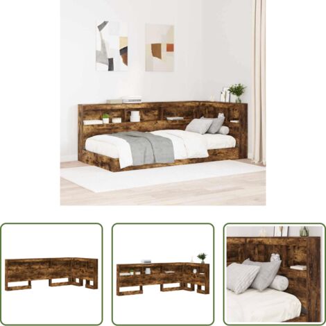 vidaXL Estantería de madera -  Cabecera de almacenamiento con estante Roble ahumado 90 cm