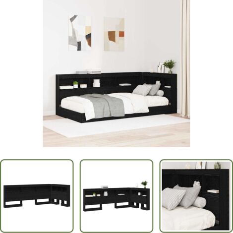 vidaXL Estantería de madera -  Cabecera de almacenamiento con estante Roble Negro 90 cm