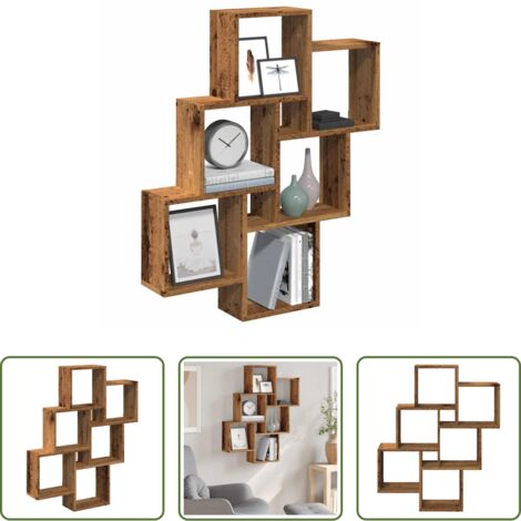 vidaXL Estantería de madera envejecida -  Estante cubo de pared madera ingeniería envejecida 78x15x93 cm